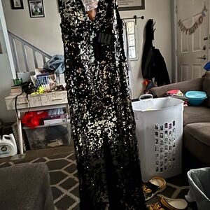 Glamorous Black Sequin V-Neck Gown